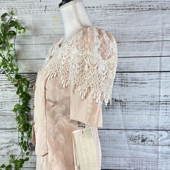 Vintage Scott McClintock Skirt Suit size 8 Pink Taffeta Lace 80's Wedding Prom - Picture 15 of 16